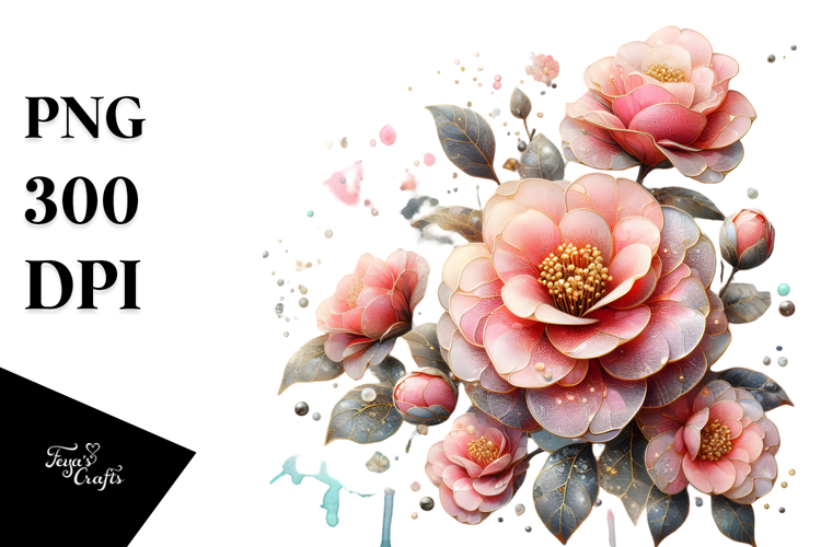 Camellia Watercolor Splash PNG