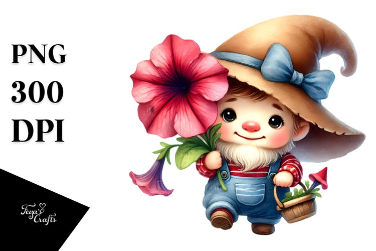 Cute Gnome with Petunia PNG example image 1