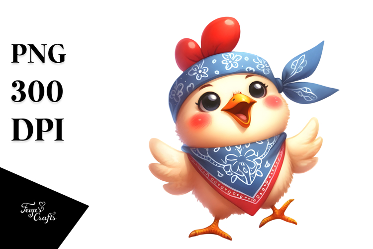 Silly Cartoon Chicken with Bandana PNG
