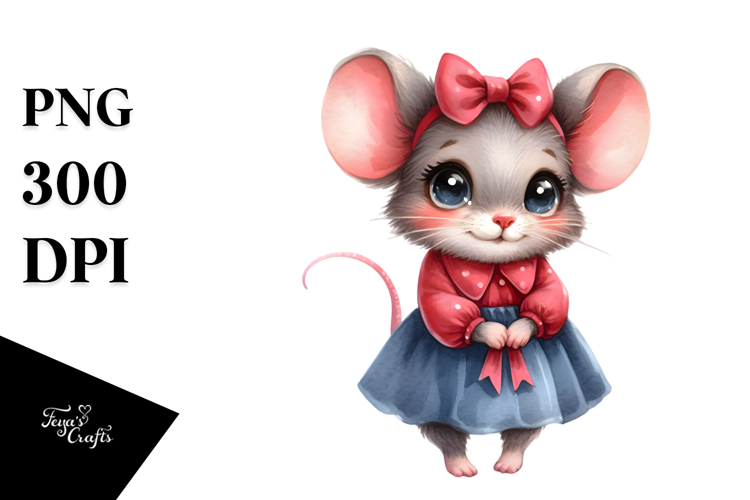 Shy Mouse with Bow, Expressive Clipart