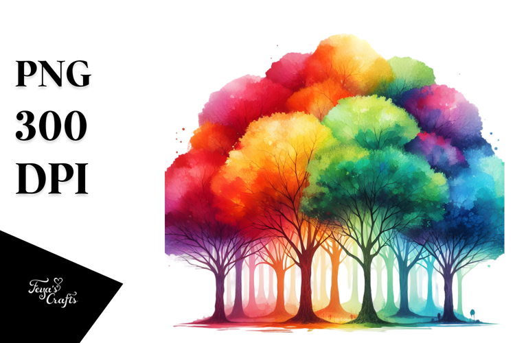 Colorful Rainbow Trees PNG