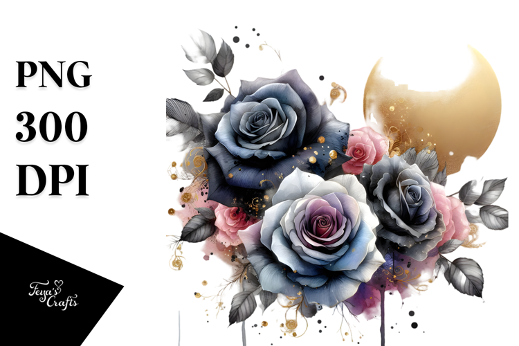 Washed Watercolor Black Roses
