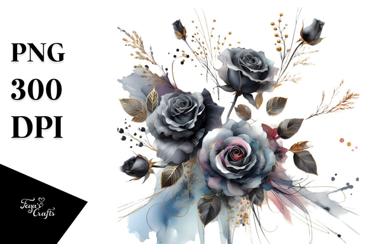 Washed Watercolor Black Roses example image 1