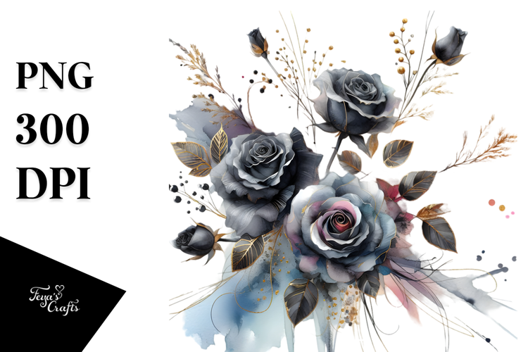 Washed Watercolor Black Roses