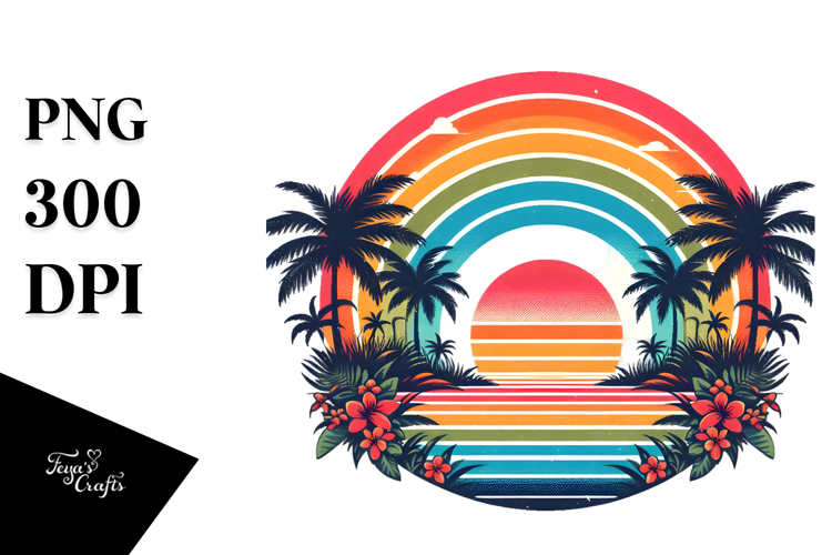 Retro Tropical Sunset PNG