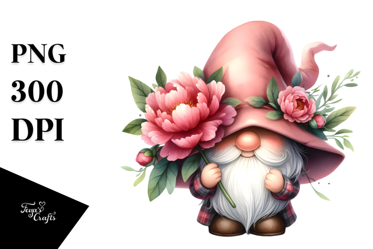 Gnome with Peonies PNG