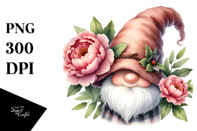Gnome with Peonies PNG