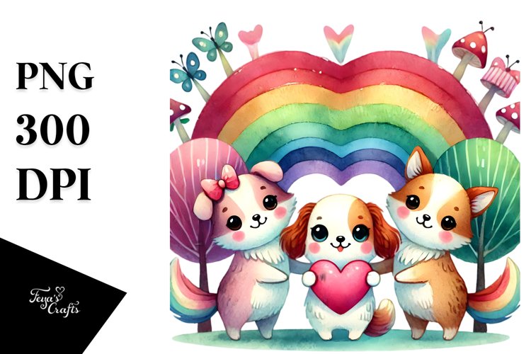 Cute Rainbow Trees Holding Heart PNG