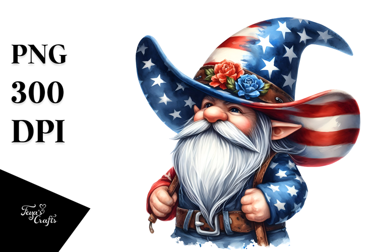 Detailed Patriotic Cowboy Gnome | USA Colors Clipart