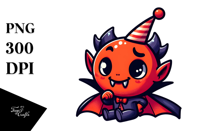 Cute Vampire with Party Hat PNG
