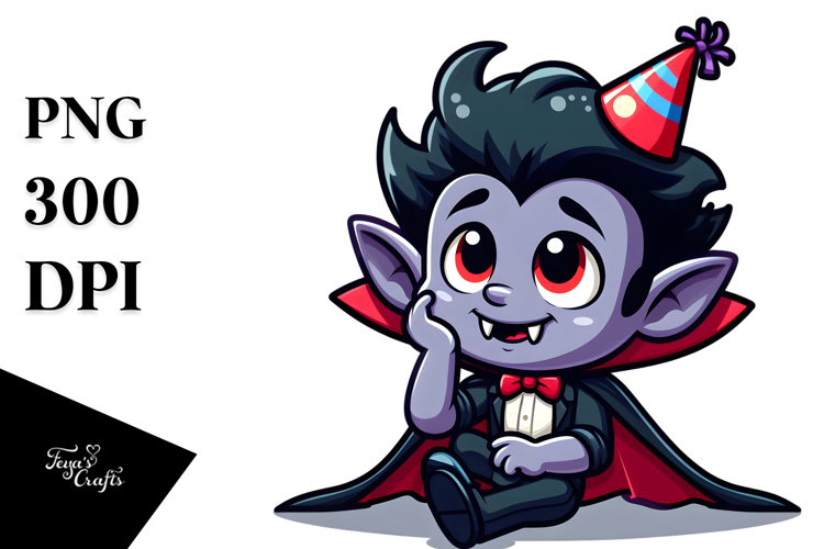 Cute Vampire with Party Hat PNG