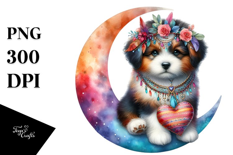 Cute Boho Puppy Art, PNG