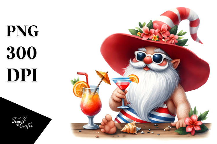 Whimsical Gnome Drinking Cocktail PNG