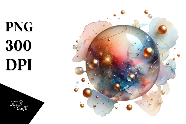 Abstract Glossy Cosmos Watercolor Splash PNG
