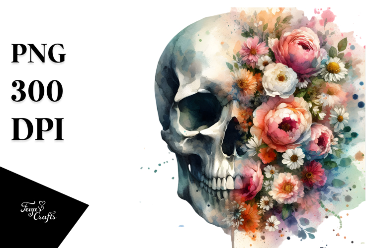 Grungy Skull of Flowers, Transparent PNG