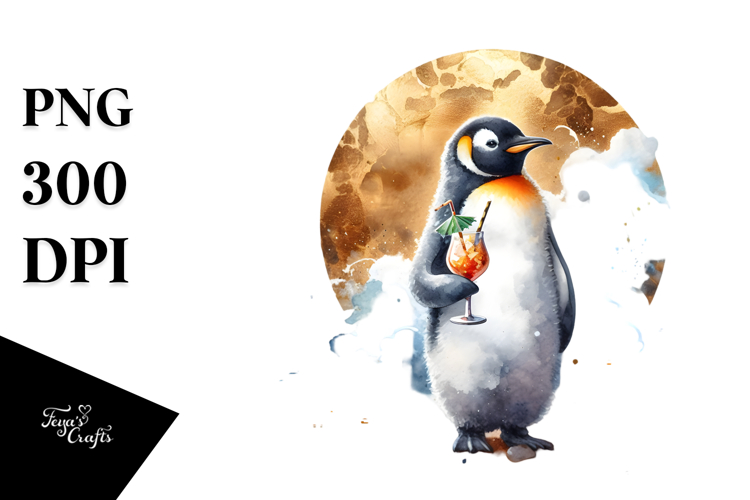 Penguin in Beachwear Watercolor PNG