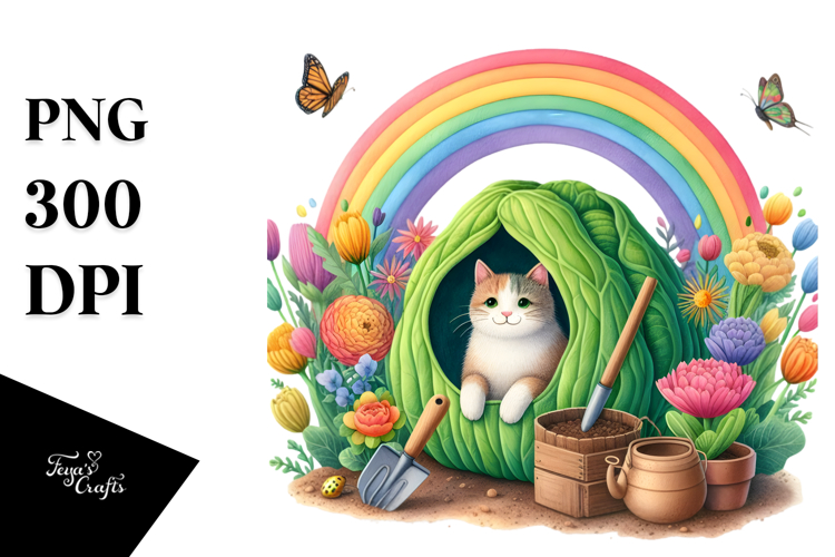 Fruit Rainbow Cat House Illustration