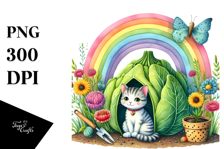 Fruit Rainbow Cat House Illustration