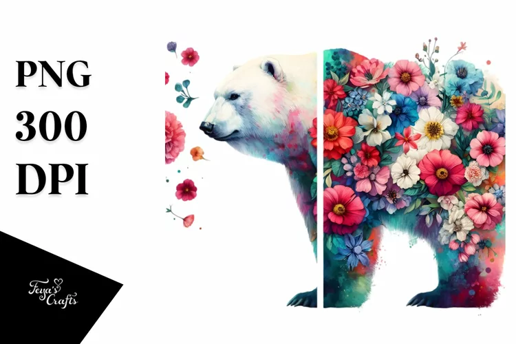 Retro Floral Polar Bear