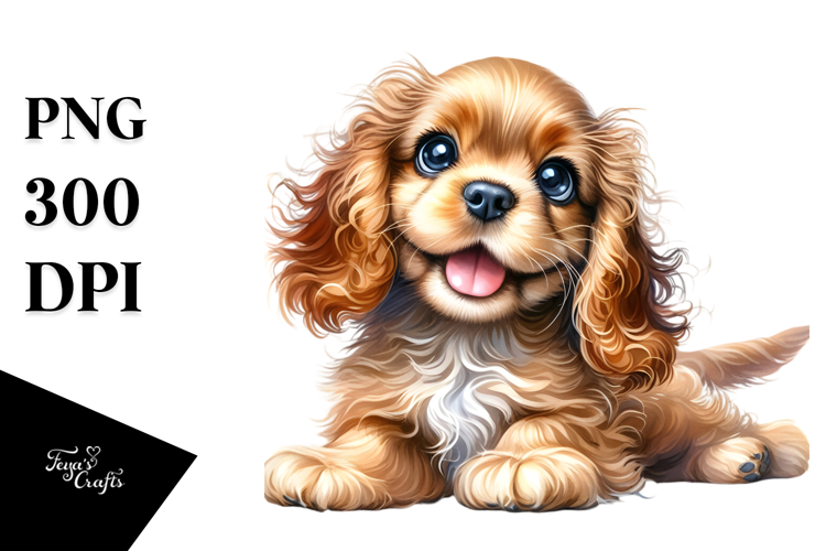 Watercolor Baby Cocker Spaniel, Vibrant PNG