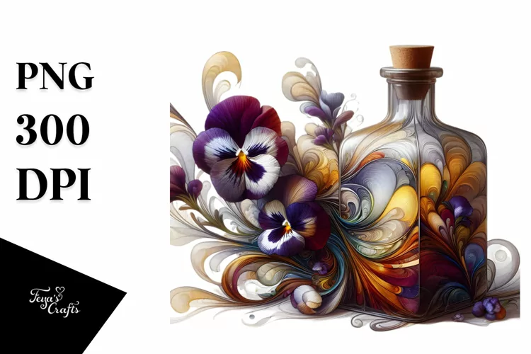 Artistic Bottle Pansy White Background