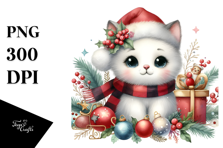 Colorful Cat with Christmas Decorations, Transparent PNG