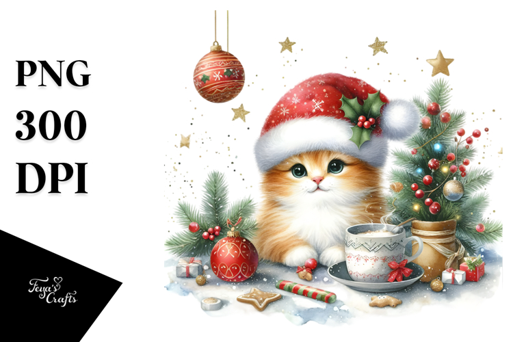 Colorful Cat with Christmas Decorations, Transparent PNG