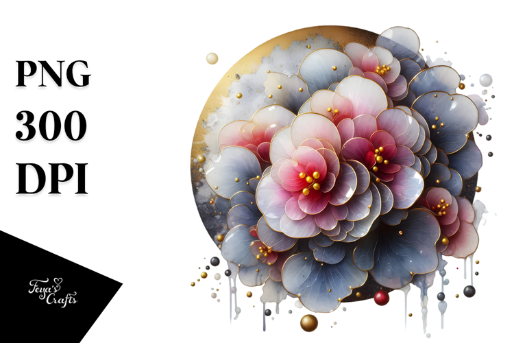 Abstract Glossy Begonia Watercolor Splash PNG