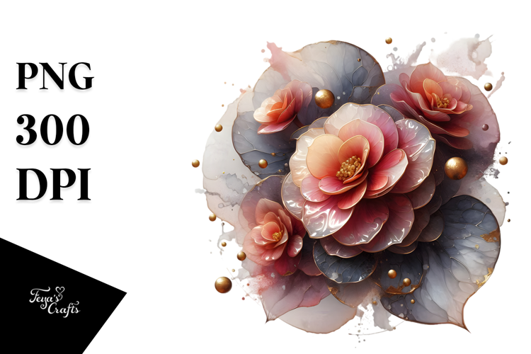 Abstract Glossy Begonia Watercolor Splash PNG