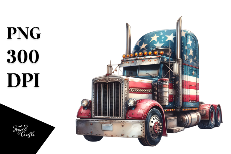Vintage Semi Truck with Stars, White Background PNG