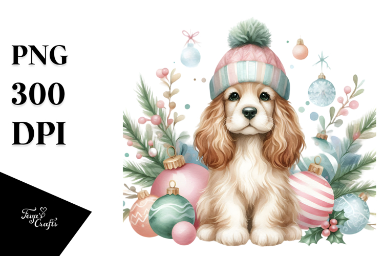Pastel Cocker Spaniel with Christmas Decorations,