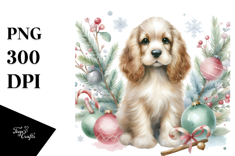 Pastel Cocker Spaniel with Christmas Decorations PNG