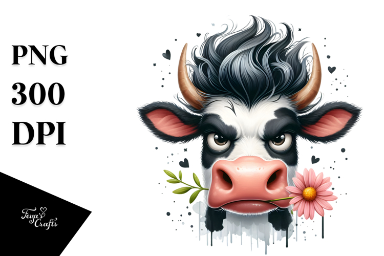 Funny Cow with Cool Hair, High-Res PNG