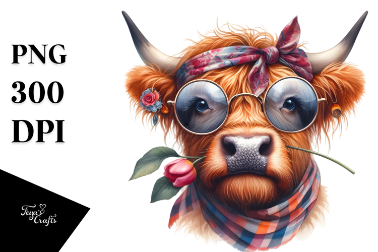 Watercolor Highland Cow Portrait Bandana | Sublimation |