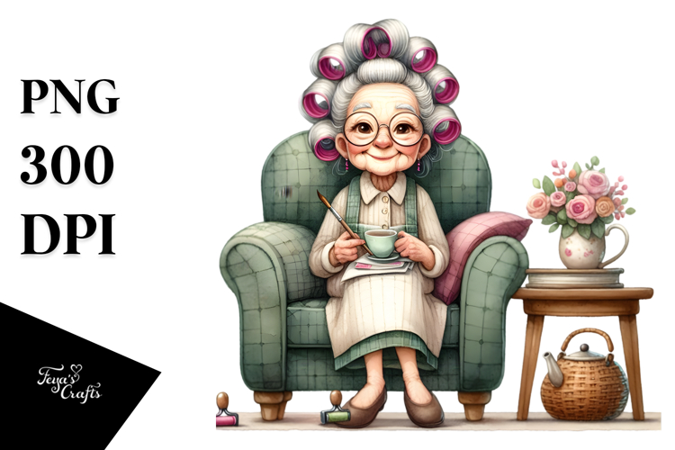 Old Lady Tea Cup Sofa | Sublimation, Clipart