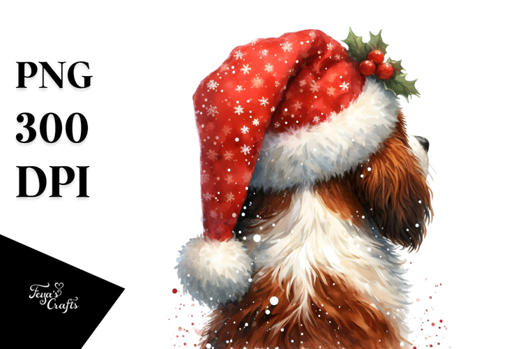 Watercolor Brittany with Santa Hat, Transparent PNG