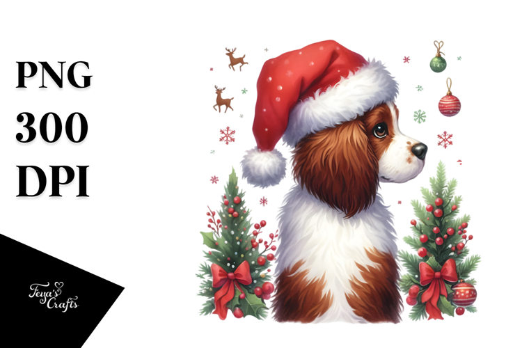 Watercolor Brittany with Santa Hat, Transparent PNG