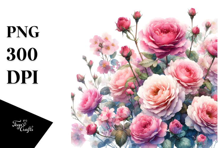 Vibrant Pink Roses | Sublimation, Clipart