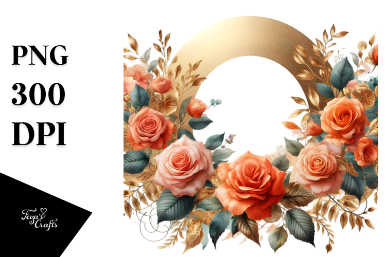 Colorful Abstract Watercolor Frame with Gold Foil Roses |