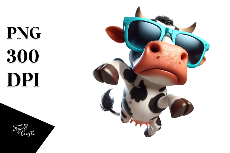 Cartoon Cow with Oversized Sunglasses PNG example image 1