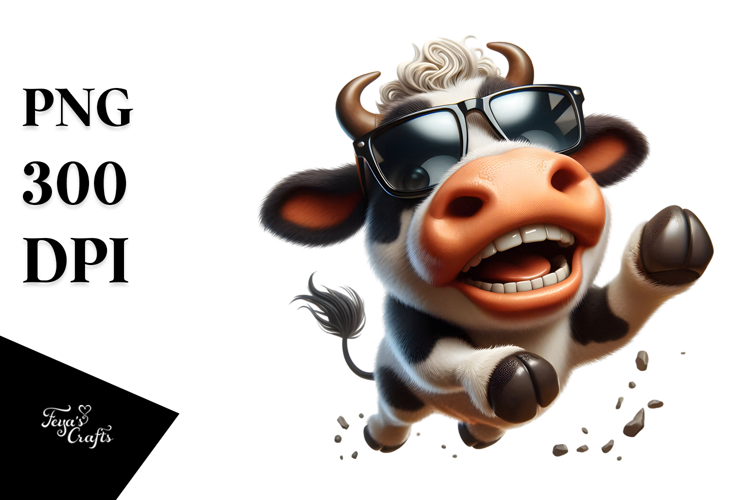 Cartoon Cow with Oversized Sunglasses PNG