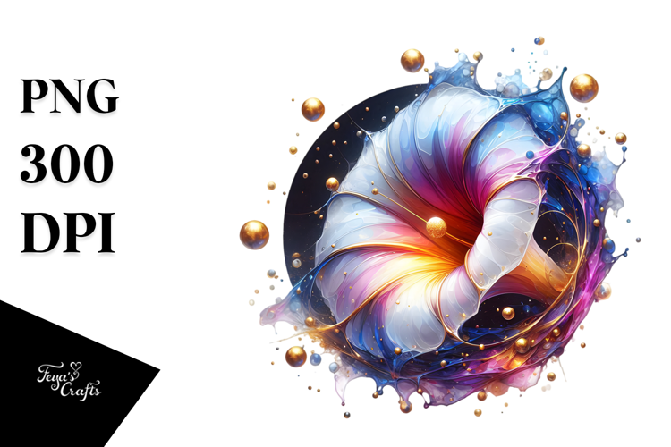 Abstract Glossy Morning Glory Watercolor Splash PNG
