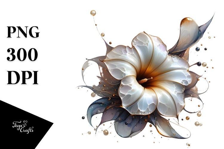 Abstract Glossy Morning Glory Watercolor Splash PNG example image 1