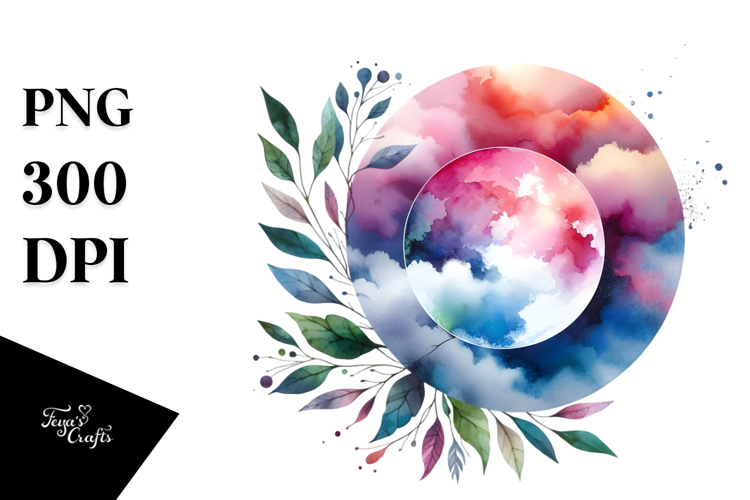 Vibrant Abstract Moon Foliage Clouds Clipart