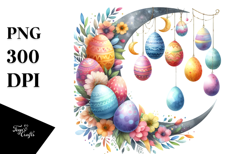 Colorful Half Moon with Hanging Eggs, PNG