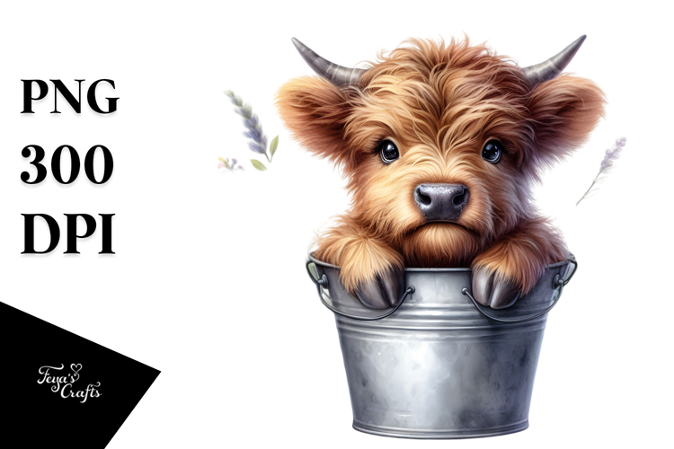 Cute Highland Cow with Flowers, Transparent PNG