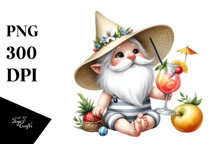 Whimsical Gnome Drinking Cocktail PNG example image 1