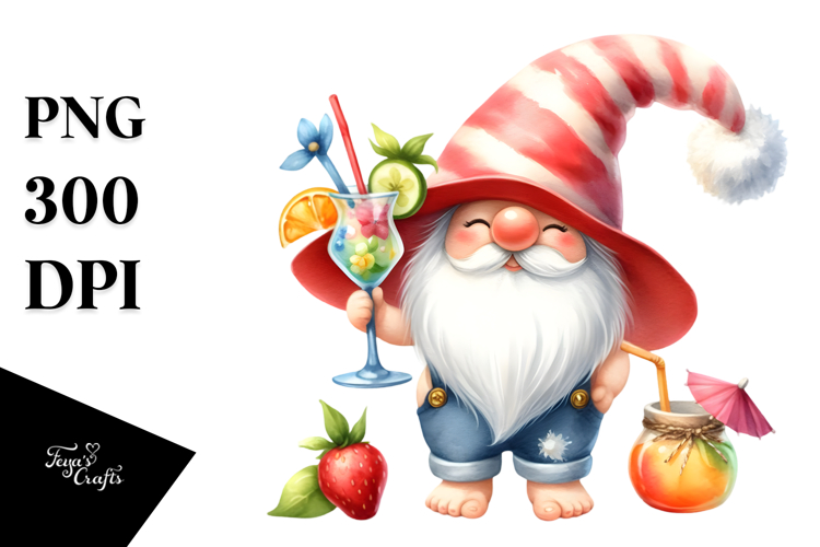 Whimsical Gnome Drinking Cocktail PNG example image 1