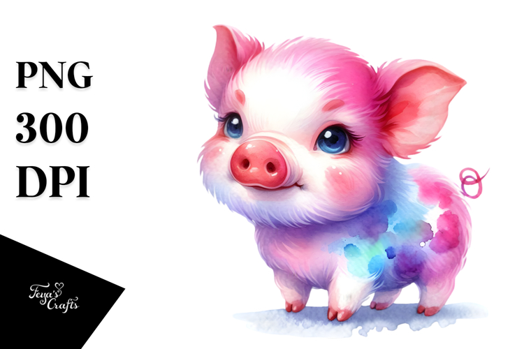 Watercolor Cute Baby Pig in the Style of | Sublimation |