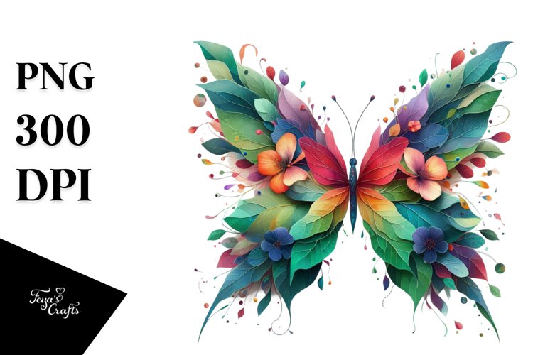 Vibrant Butterfly with 3D Flowers PNG